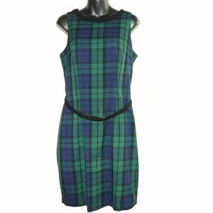 2 for/$30 JACOB Tartan Crew Neck Green Blue Sheath Dress Size 10